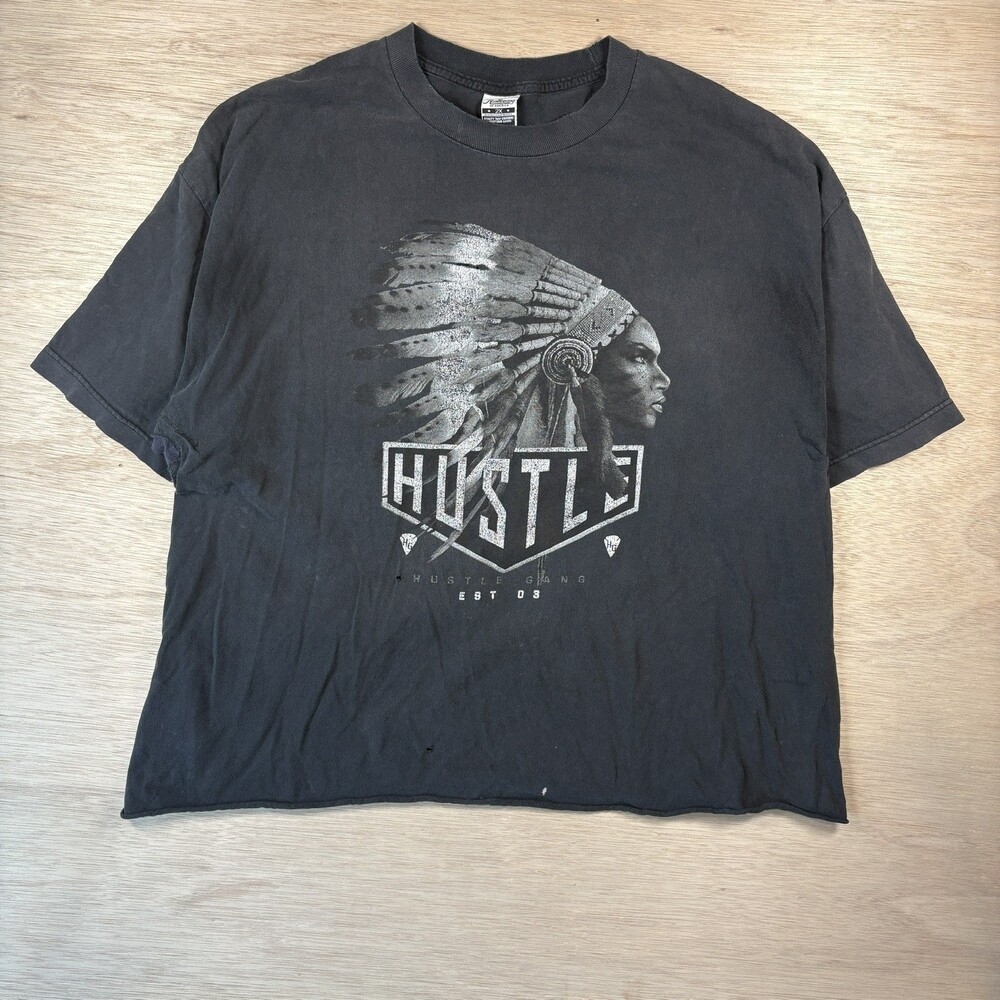 Vintage Hustle Gang of America Men's 2XL T-Shirt Chief Logo Short Sleeve Black